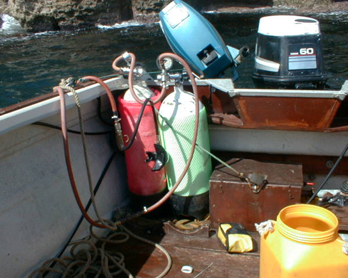 Surface fed air suppy on dive boat Halsewell II.
