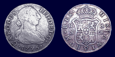 8 Reale coin dated 1775.