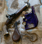 Replical pistol on display.